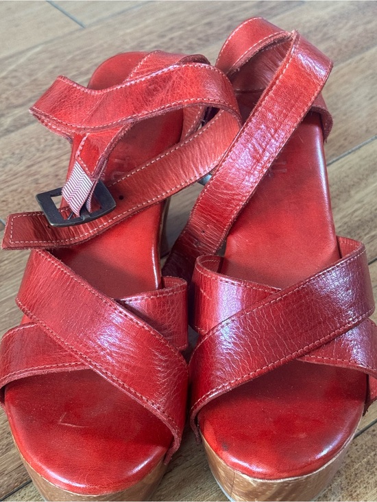 BED|STU Shoes - BED|STU Red Leather Platform Sandals with Ankle Strap